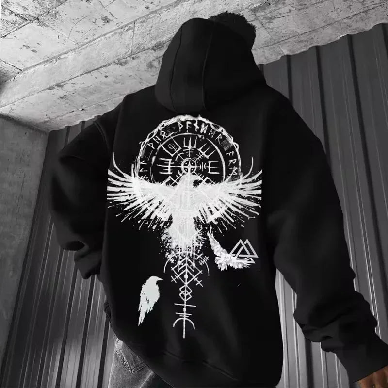 RAVENRUNE™— Norse Oversized Dark Graphic Hoodie