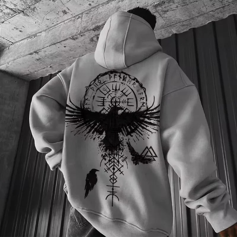 RAVENRUNE™— Norse Oversized Dark Graphic Hoodie